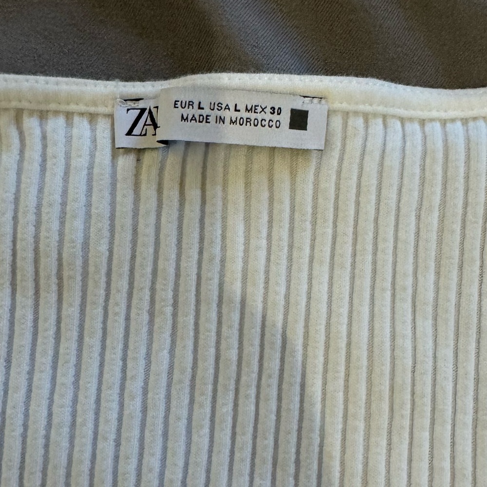 Zara White Ribbed Knit Midi Dress NWOT Size L — Clean Girl Minimal Summer - Picture 4 of 5